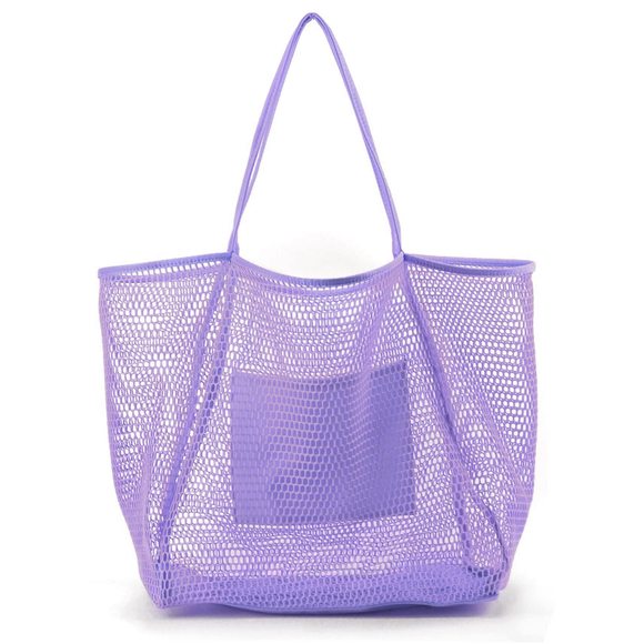 Mesh Beach Tote Shoulder Handbag Lavender o_o - Picture 1 of 6